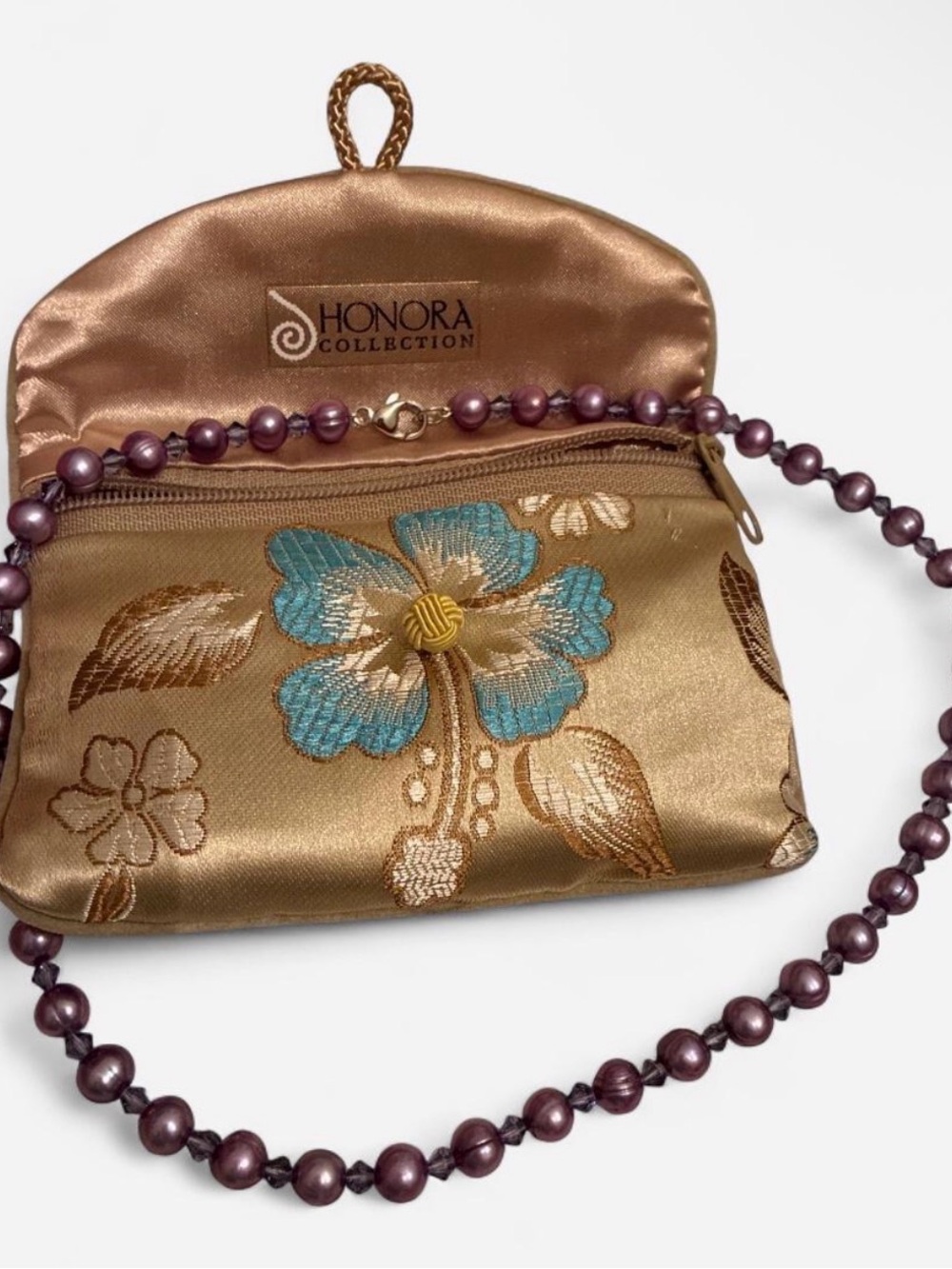 Honora Collection Purple Pearl necklace with floral bag